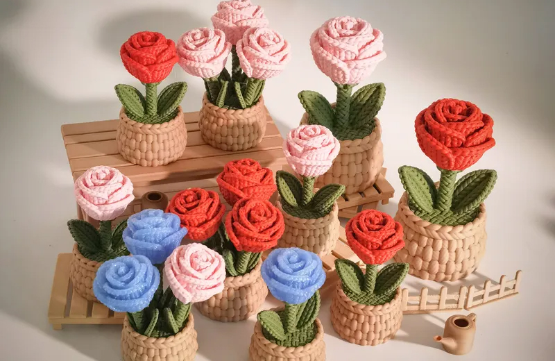 针织玫瑰摆件