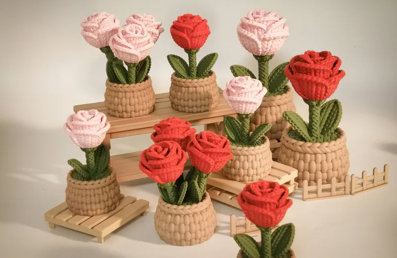 针织玫瑰摆件